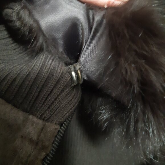 Brown sweater with suede front and removable fur collar Size L - Picture 4 of 6